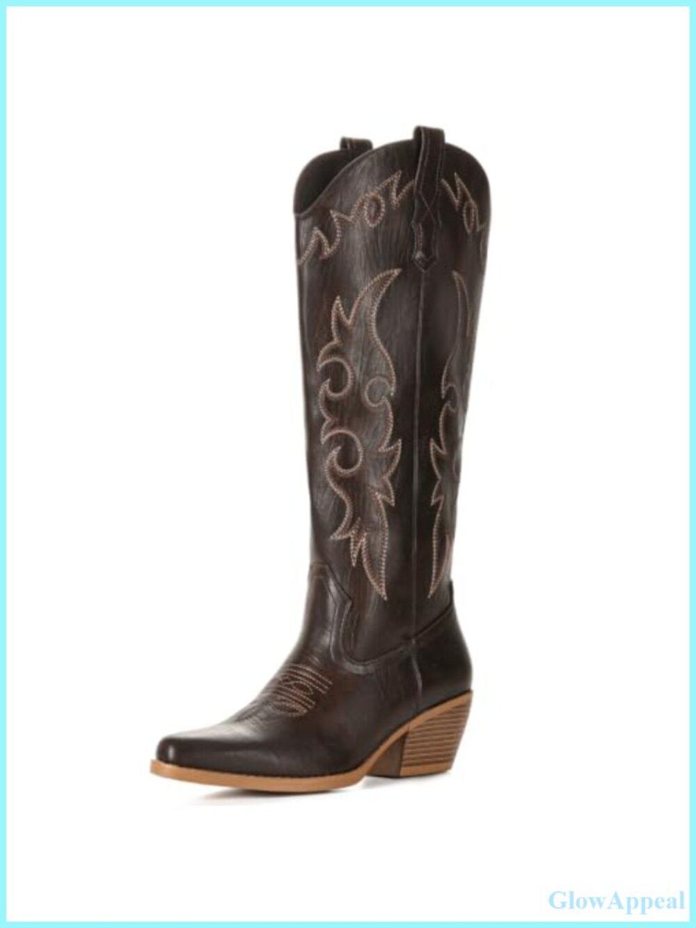 Women's Knee High Cowboy Boots Pointed Toe Western Embroidery Faux Leather
